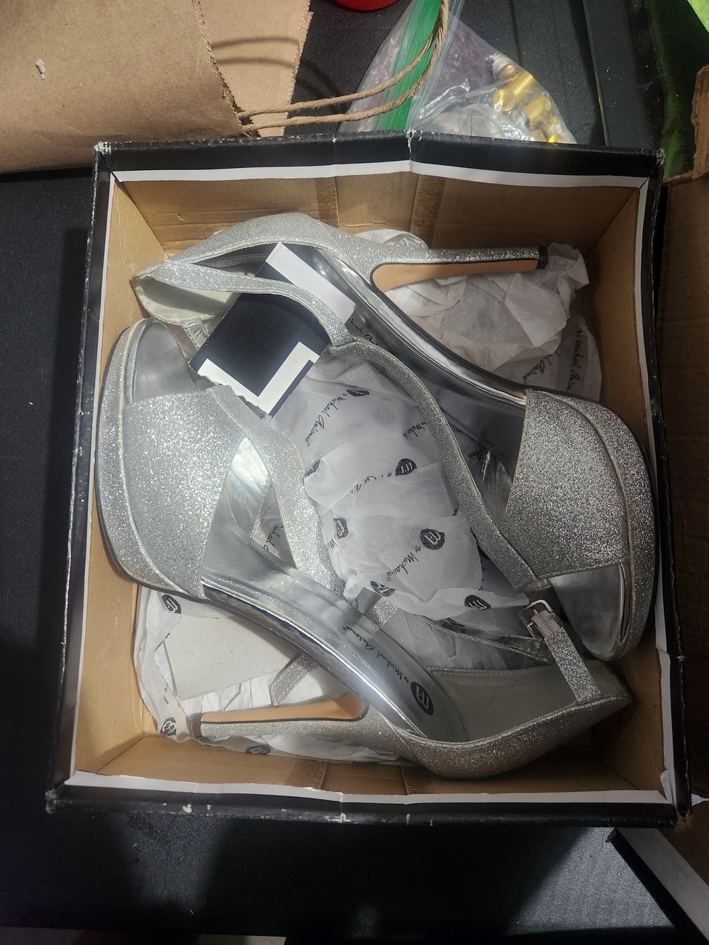 Michael Antonio Silver Glitter High Heel Sandals
